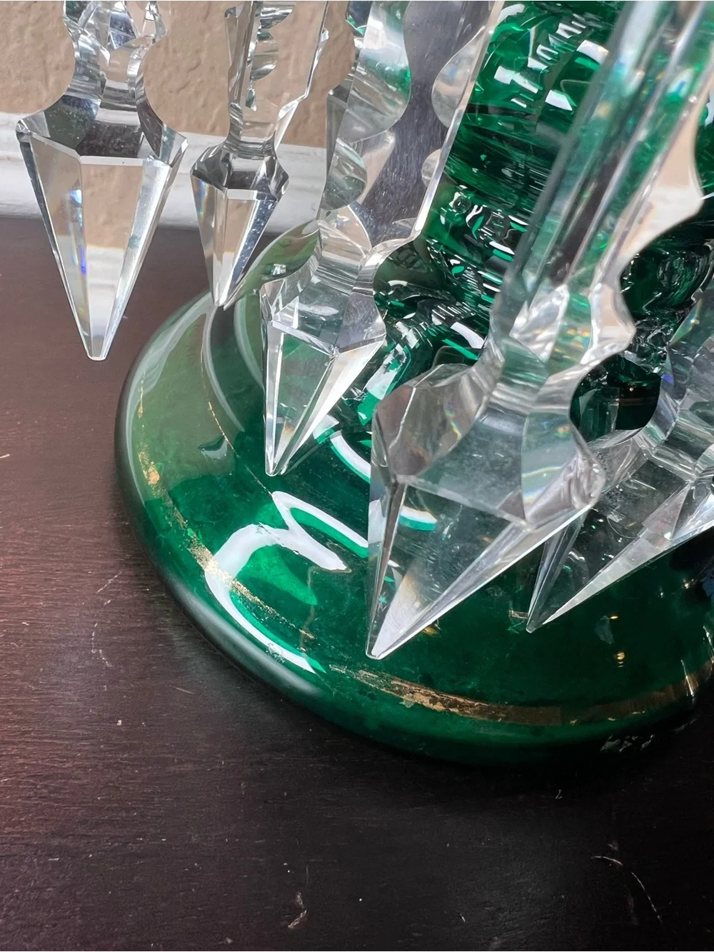 Antique Late 1800s Victorian Bohemian Glass Lustre Form, Emerald Green, Mantle